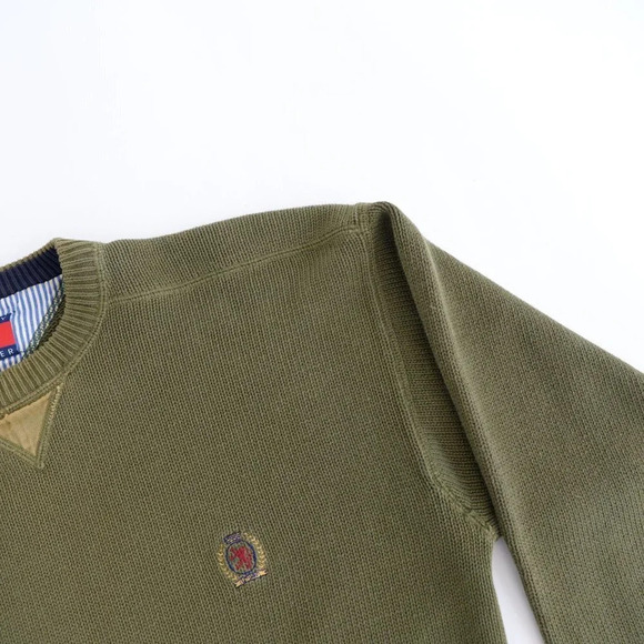 Vintage Y2K Tommy Hilfiger Olive Green  Crewneck Knit Sweater Size Medium - Picture 8 of 13